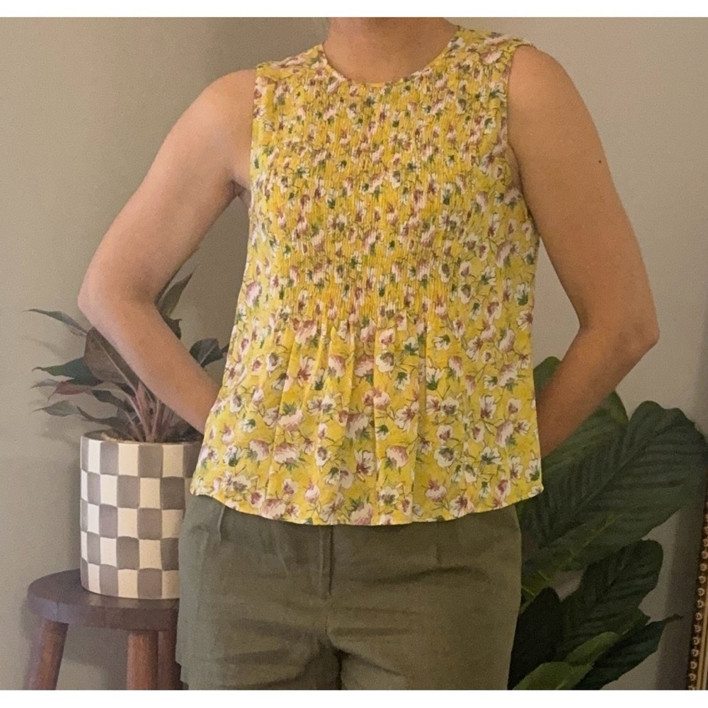 Zara Yellow Pleated Sleeveless Blouse
